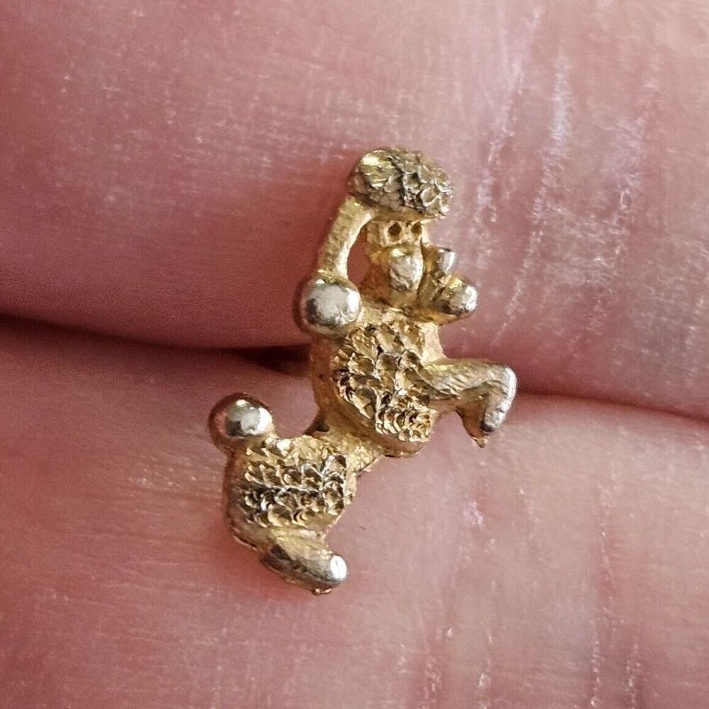 Vintage Gold Tone Metal Tiny Begging Poodle Pin